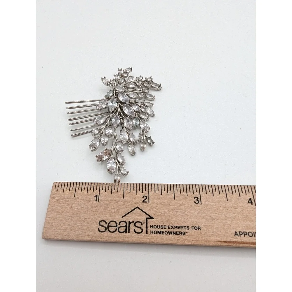 Silver Tone Marquise Rhinestone Leaf Branch Bridal Hair Comb Wedding Headpiece